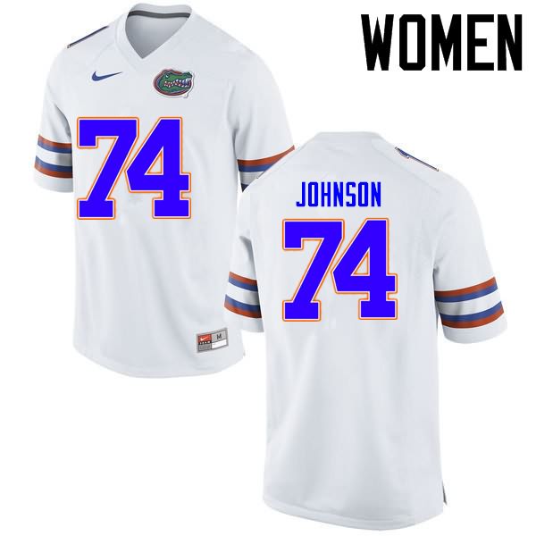 Women's NCAA Florida Gators Fred Johnson #74 Stitched Authentic Nike White College Football Jersey HYQ1765DM